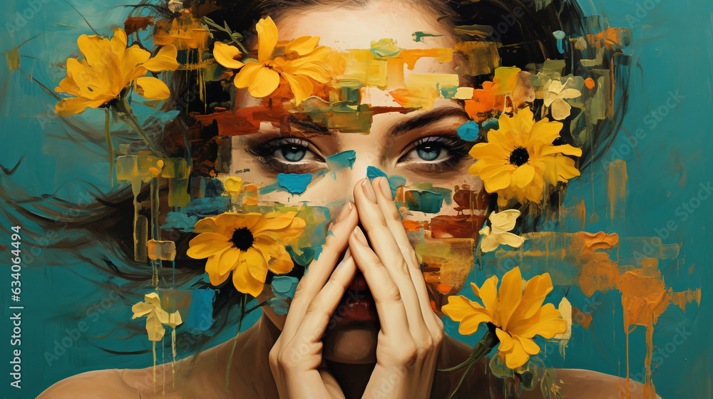 Φωτογραφία portrait of a girl with a wreath of flowers. Generative Ai.