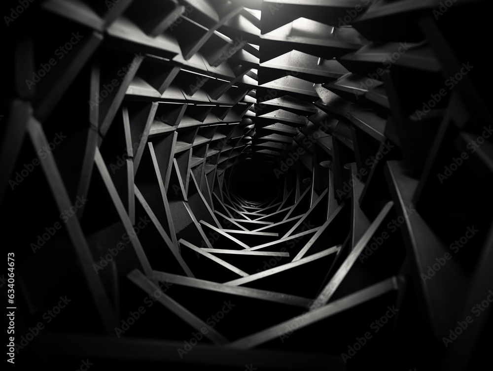 Φωτογραφία An abstract portrayal of fear, fragmented geometric shapes spiraling out of a da