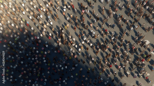 large crowd of people rush hour in the big city top view. Generative Ai. 