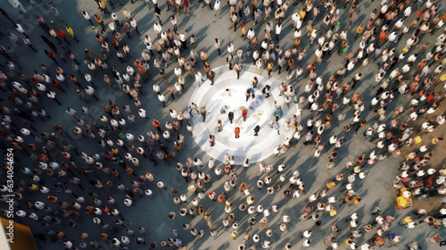 crowd of people in the square view from above. Generative Ai. 