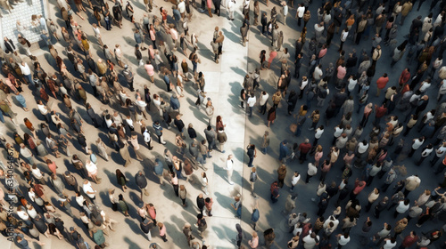 crowd of people on the street during rush hour top view. Generative Ai. 
