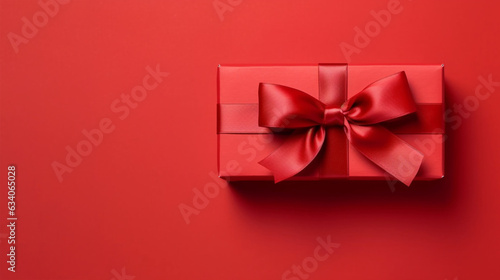 red gift box with ribbon. Generative Ai. 