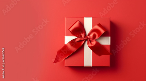 gift box with red ribbon. Generative Ai. 