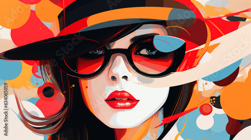 portrait of a young woman in glasses close-up, colorful illustration. Generative Ai. 
