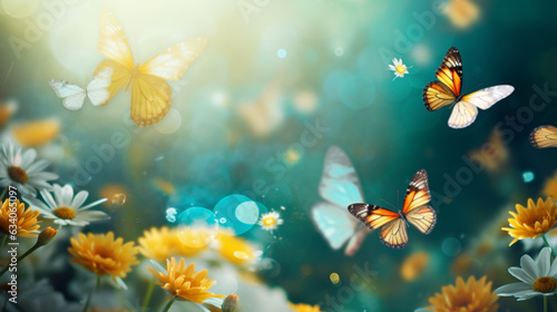 butterfly on the flowers. Generative Ai.  © PETR BABKIN