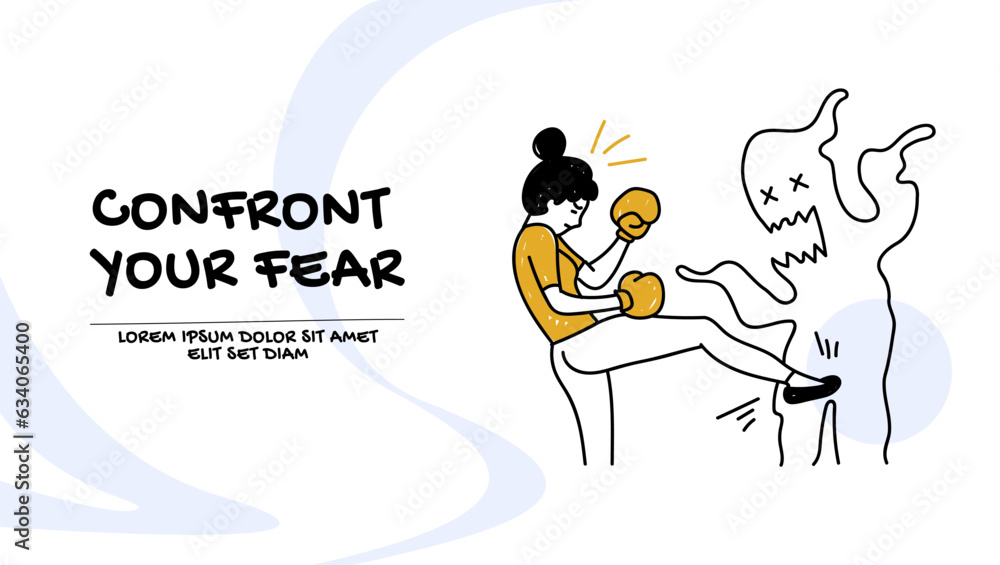 Fototapeta premium Vector of a self motivated woman confronting her fears