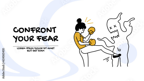Vector of a self motivated woman confronting her fears