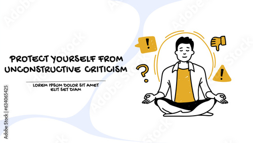 Vector of a meditating man ignoring bad vibe and unjustified criticism
