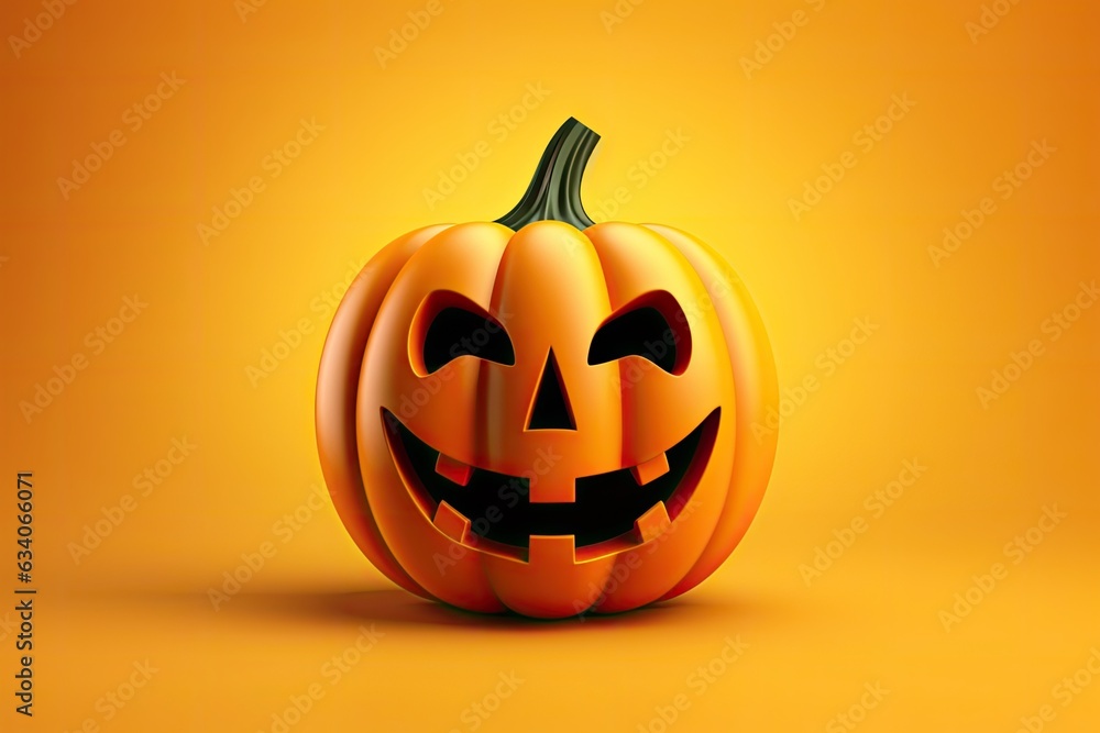 Halloween Pumpkin isolated on yellow background. AI Generated in 3D style. Halloween Pumpkin isolated on yellow background. AI Generated in 3D style.