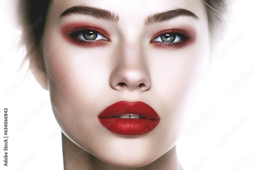 Portrait of a woman with red lips, Halloween make-up