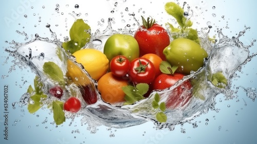 Splashing fresh fruits in Refreshing Splashes of Water.