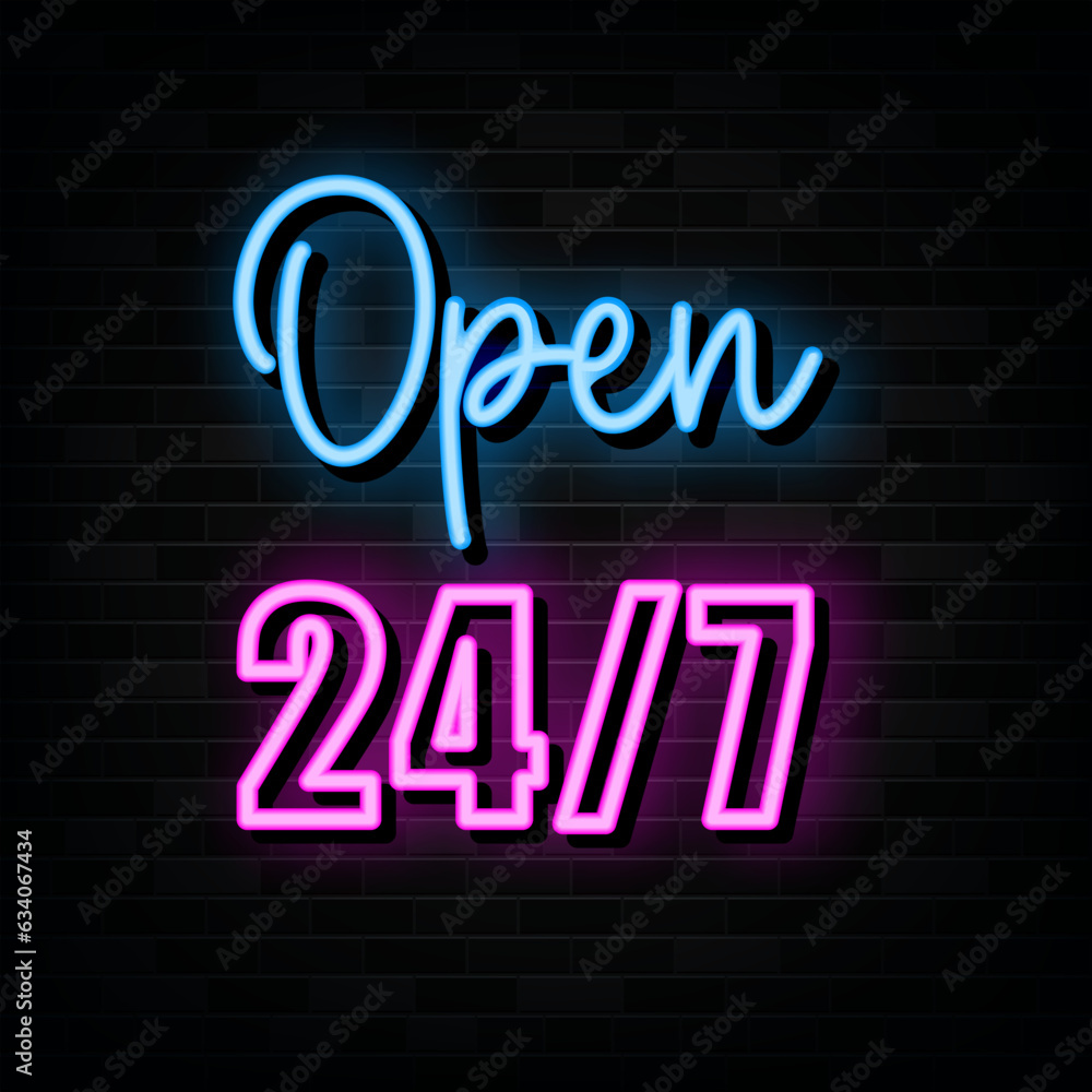 Open 24 hours Neon Signs Vector Design Template Neon Style