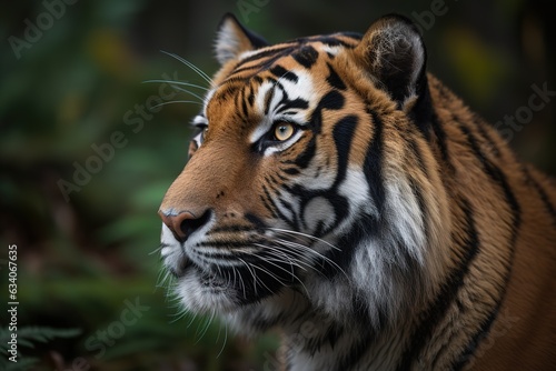Close-up portrait of a Siberian tiger (Panthera tigris tigris), also known as an Amur tiger, at a zoo  Omaha, Nebraska, United States of America © abstract Art
