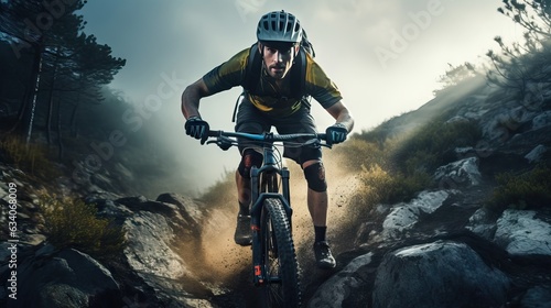 Thrilling Mountain Biking Adventure: Man Conquering Rocky Trail