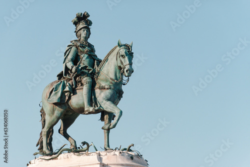 Historic statue of King Jos   I on Commerce Plaza in Lisbon  Portugal. Equestrian statue  inaugurated in 1775. Copy space  place your text.