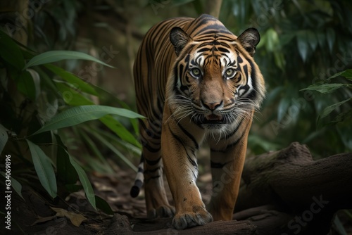 Bengal tiger  Panthera tigris  sub-adult male aged three years  walking. Ranthambhore National Park  India.