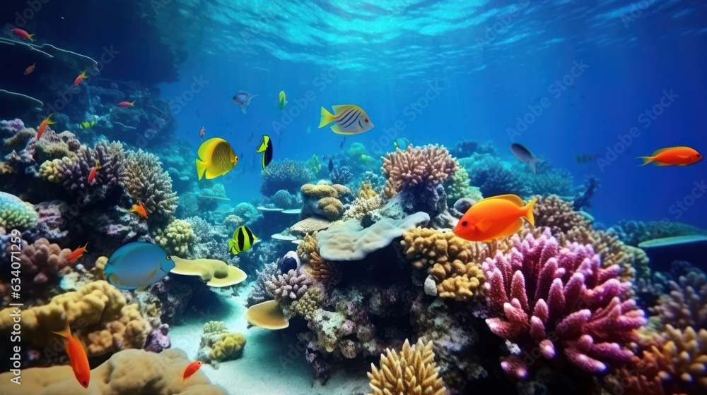 beautiful aquarium with corals and tropical fish