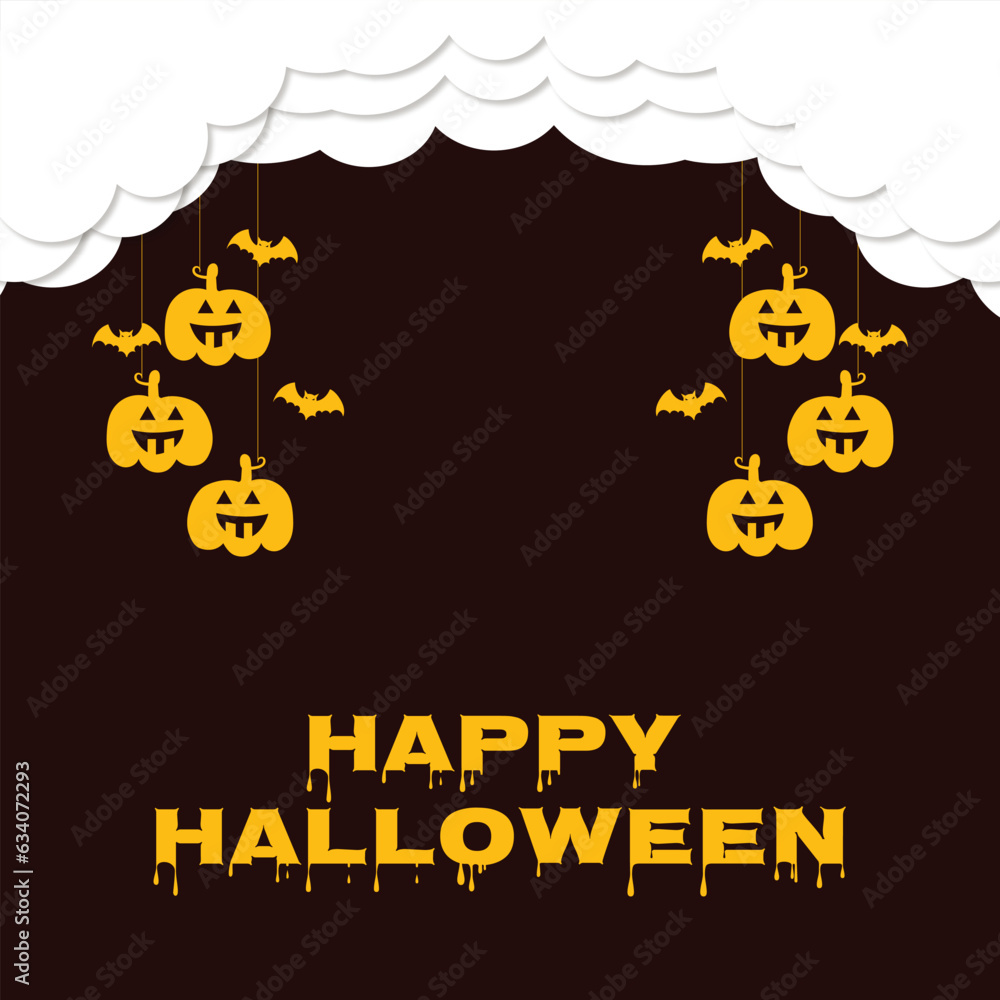 Vector happy Halloween card chocolate background with pumpkins and bat and cloud vector wishing post or banner Halloween design