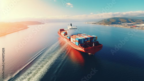 Aerial view container cargo ship. Business concept. Generative AI