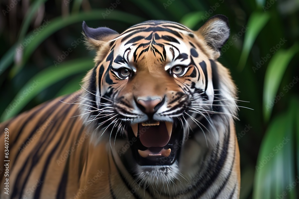 Brown and white tiger showing tongue