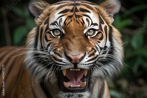 angry looking sumatran tiger walking