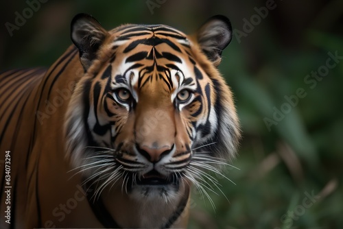 angry looking and wild roaring sumatran tiger