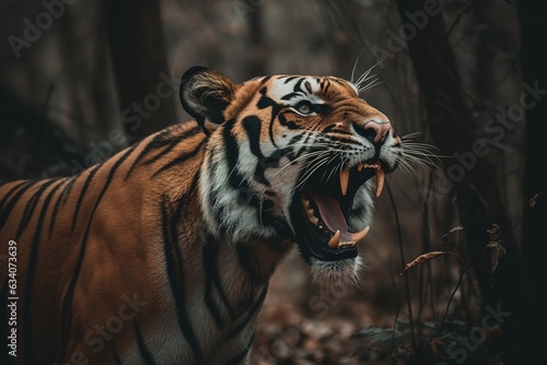 Photo sumatran tiger standing in a forest atmosphere.