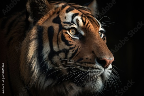 Photo angry face of sumatran tiger, animal angry, head of tiger sumatera closeup with black background © abstract Art