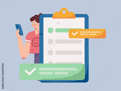 Invite friends to conduct questionnaire survey flat vector concept operation hand drawn illustration
