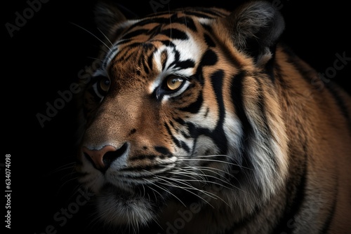 head of tiger sumatera closeup with dark Black wall © abstract Art