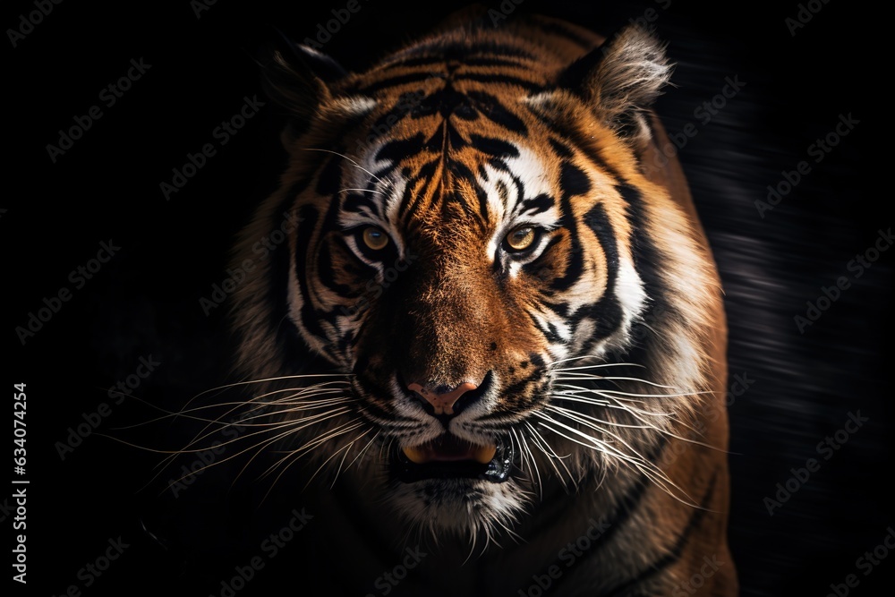 Tiger in tropical rainforest at night