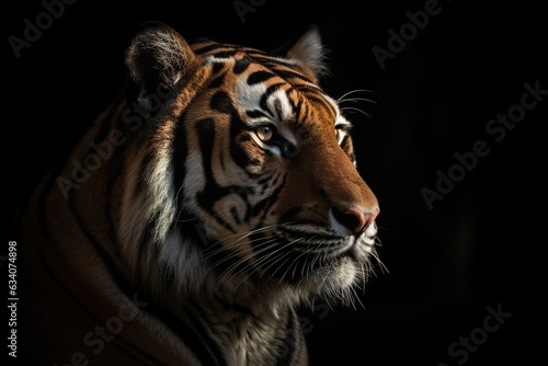 Front view of sumatran tiger isolated on black background portrait of sumatran tiger © abstract Art
