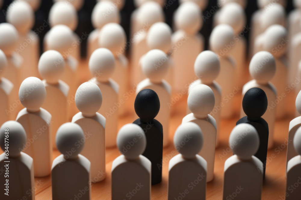 A black figures stands out from the crowd. Talented and skillful suitable candidates. Initiative and active persons, leaders. AI generated A black figures stands out from the crowd. Talented and skillful suitable candidates. Initiative and active persons, leaders. AI generated