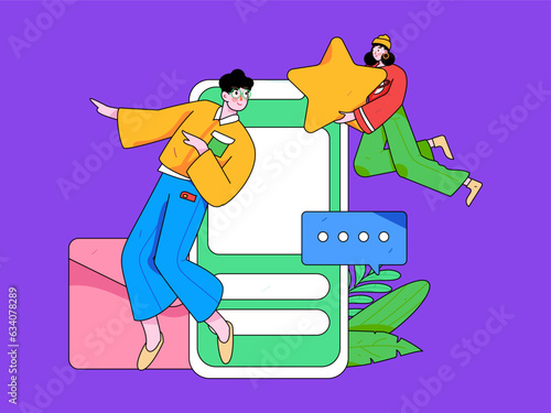 Virtual characters social communication concept business flat vector hand drawn illustration
