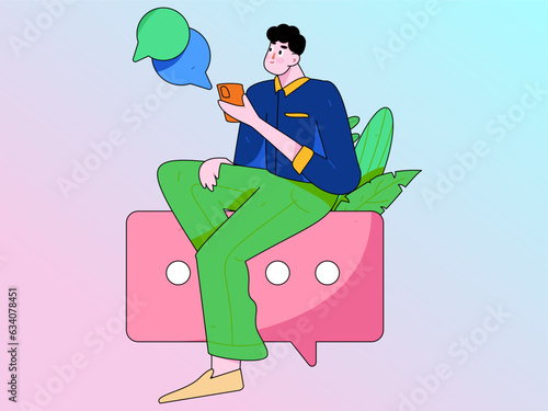 Virtual characters social communication concept business flat vector hand drawn illustration
