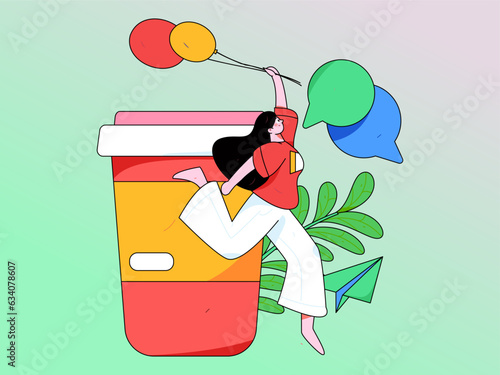 Virtual characters social communication concept business flat vector hand drawn illustration
