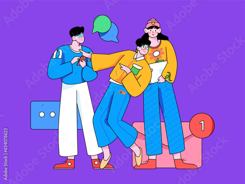 Virtual characters social communication concept business flat vector hand drawn illustration
