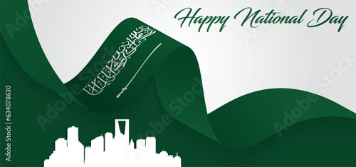 Saudi Arabia National Day flag ribbon vector poster