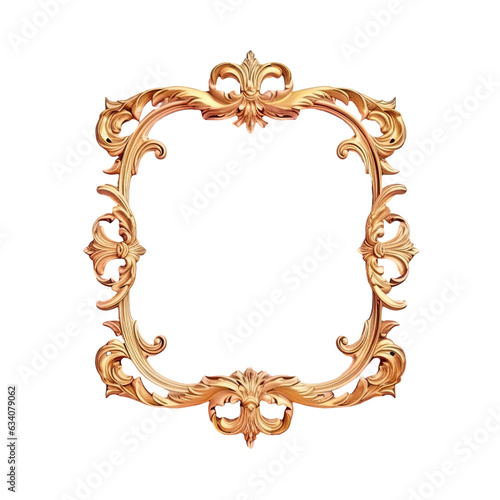 Vintage gold frame with clipping path on transparent background