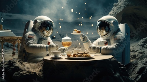 Foto breakfast in a luxury hotel on the moon