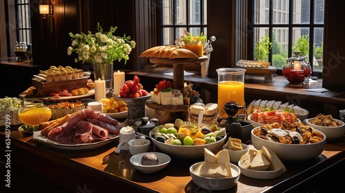 breakfast spread in a luxury hotel restaurant