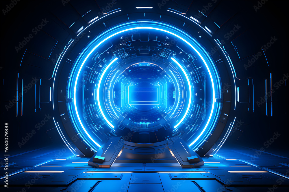 Circle blue light technology background. Futuristic science concept. Circle blue light technology background. Futuristic science concept.