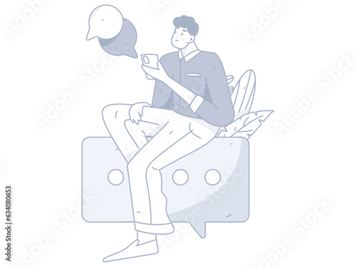 Virtual characters social communication concept business flat vector hand drawn illustration
