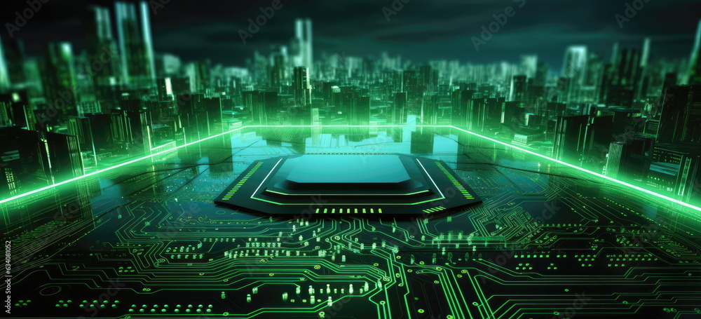 CPU city. Socety 5.0, IOT, smart city, smart grid concept image. Hand ...