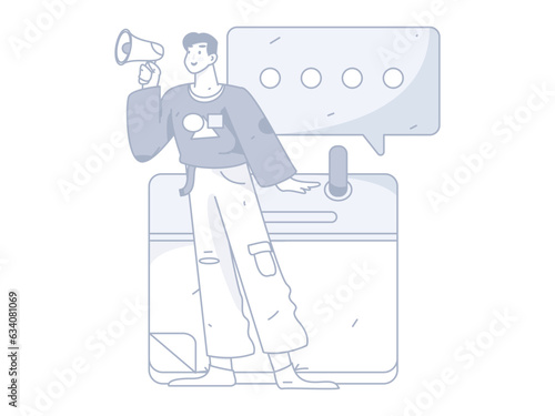 Virtual characters social communication concept business flat vector hand drawn illustration
