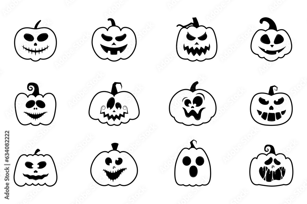 Set of Halloween pumpkin. Scary and funny faces of halloween pumpkins Set of Halloween pumpkin. Scary and funny faces of halloween pumpkins