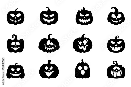Set of Halloween pumpkin. Scary and funny faces of halloween pumpkins