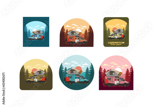 Large van with roof tent illustration design