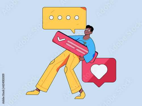 Virtual characters social communication concept business flat vector hand drawn illustration
