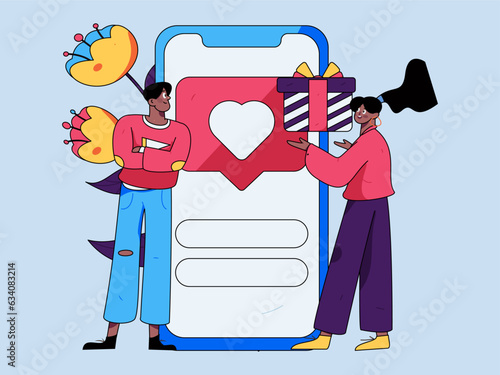 Virtual characters social communication concept business flat vector hand drawn illustration

